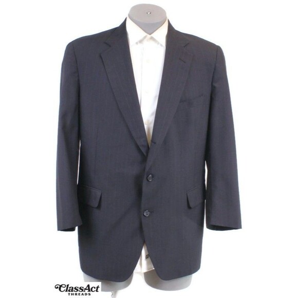 Jos A Bank 2 Piece Suit Mens Black Striped Wool 3 Btn 42L Pleated 32" W - Picture 3 of 10